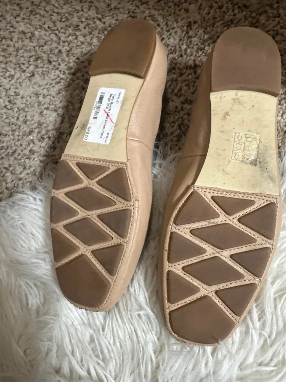 Tory Burch Nude/Taupe Leather Bow Ballet Flats with Logo Discs